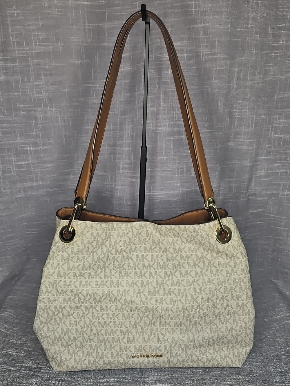 Michael Kors Cream Logo Shoulder Bag with Tan Trim